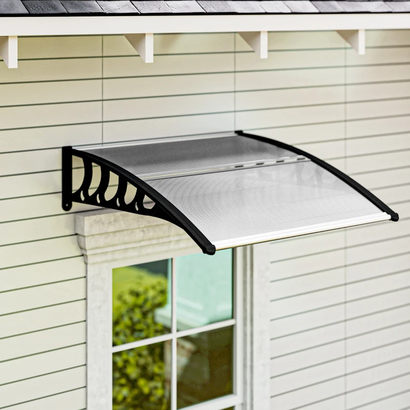Outsunny Awning Door Canopy, 40.6" x 38" Polycarbonate Front Door Outdoor Patio Cover with Hollow Sheet for UV Protection, Clear