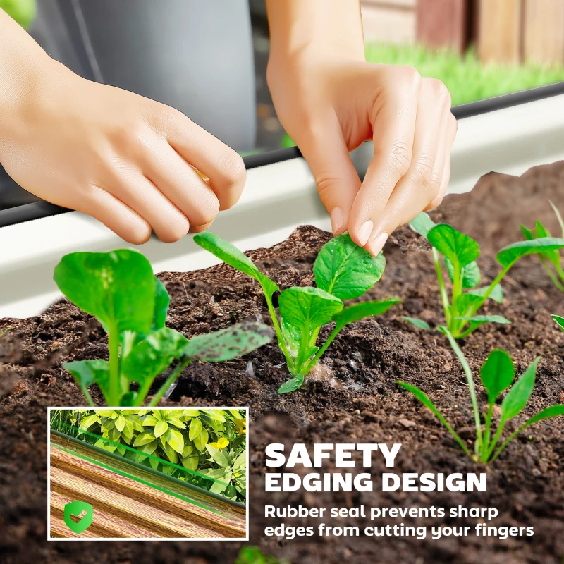 Outsunny 5' x 3' x 1' Large Outdoor Planter Box, Galvanized Raised Garden Bed with Metal Plant Stake, Brown Wood Effect