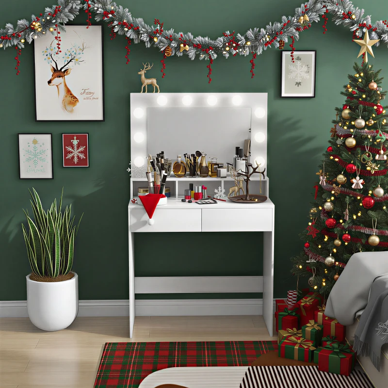 HOMCOM Vanity Table, Makeup Dressing Table with LED Lighting Mirror, Drawers, for Bedroom, White