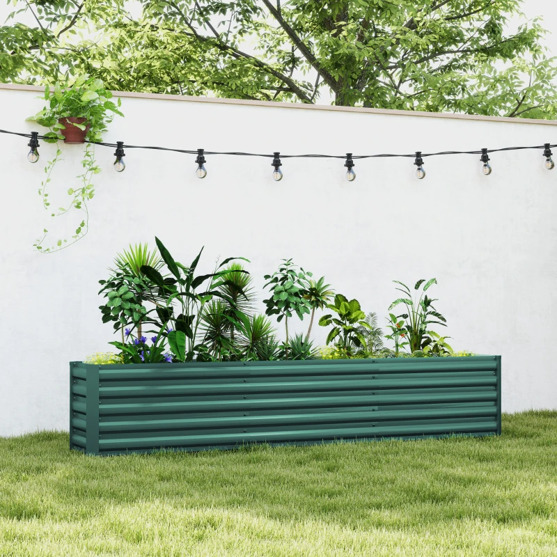 Outsunny 8 x 1.3 x 1.5ft Galvanized Raised Garden Bed, Reinforced Outdoor Planter Box with Open Bottom, Green