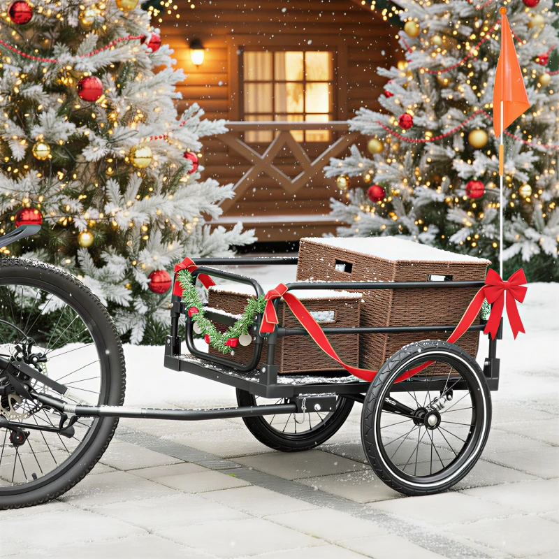 Aosom Bike Cargo Trailer Bike Wagon Bicycle Trailer with Suspension, Triple Safety Features, 16'' Wheels, 88 lbs Max Load