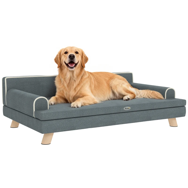 PawHut Elevated Dog Sofa Bed, Cat Couch with Cushion, Washable Cover, Wooden Legs, for Medium & Large Dogs, Dark Grey