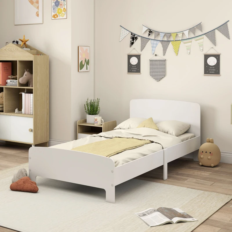 Qaba Bed Frame for Girls and Boys, Bedroom Furniture, White