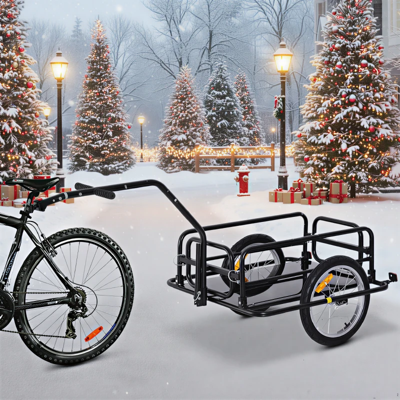 Aosom Foldable Bike Cargo Trailer Cart with Hitch, 88 lbs. Capacity, Black(m-2)