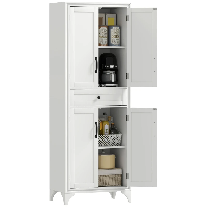 HOMCOM Freestanding Storage Cabinet, Kitchen Pantry Cabinet with 2 Shelves, 4 Doors, Kitchen Storage Cabinets for Dining Room