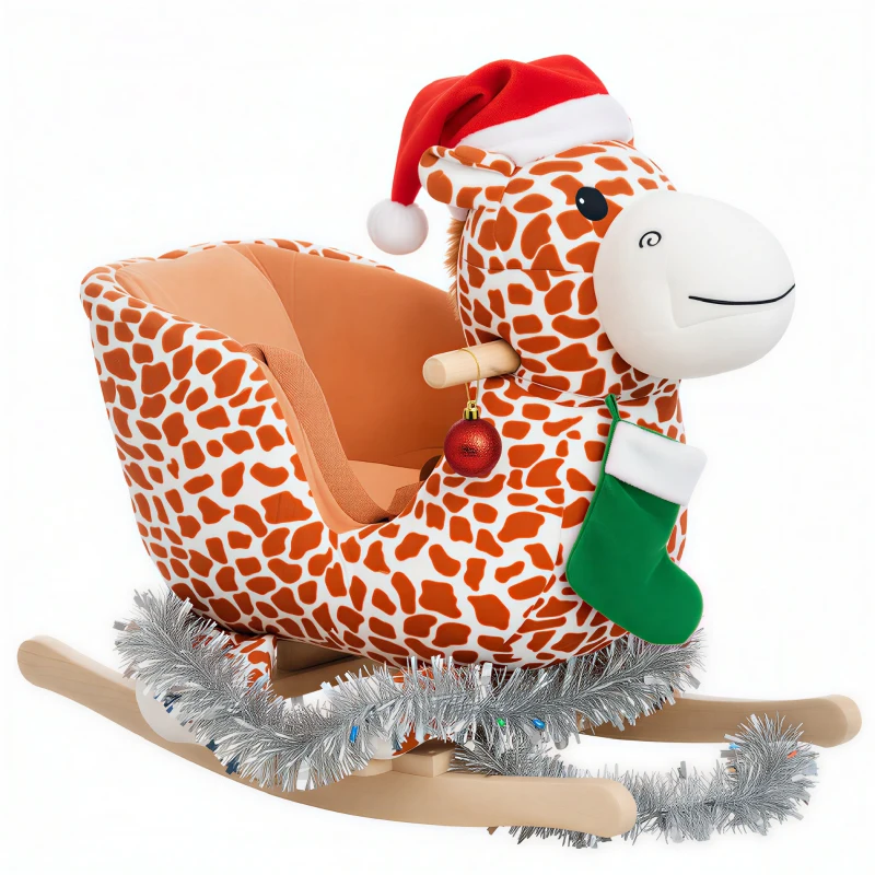 Qaba Kids Plush Rocking Horse Giraffe Style Themed Ride-On Chair Toy With Sound Brown