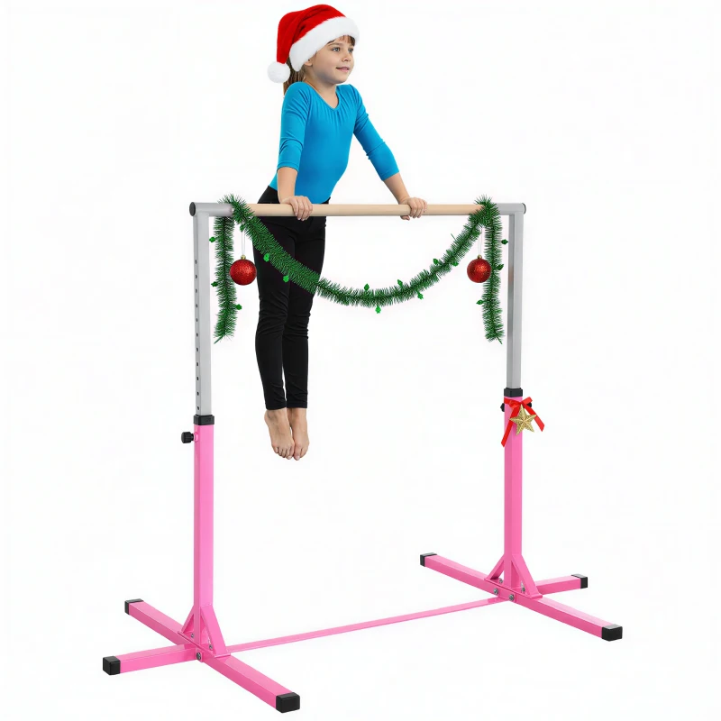 Soozier Professional Gymnastics Bar for Kids, Toddler Home Gymnastics Equipment with 13-level Adjustable Height, Pink