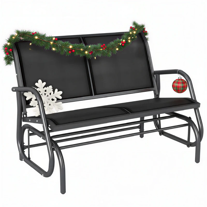 Outsunny 2-Person Outdoor Glider Bench, Patio Double Swing Rocking Chair Loveseat w/Powder Coated Steel Frame for Backyard Garden Porch, Black