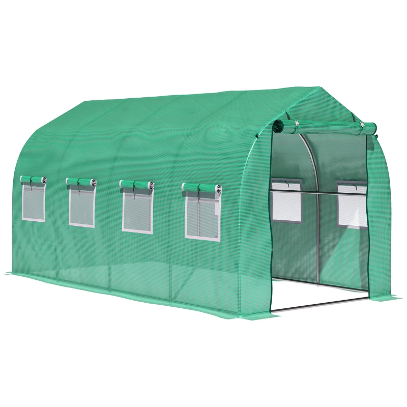 Outsunny 13' x 6.5' x 6.5' Steeple Walk-in Greenhouse Garden Plant Seed Grow Tent Polytennel with Windows and Door Green