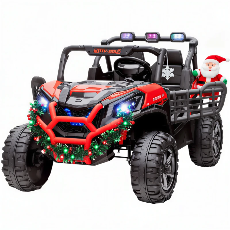 Qaba 2 Seater 24V Kids Electric Car w/ Remote Control, 3 Speed, LED Lights, Music, Horn, Spring Suspension, Slow Start, Red