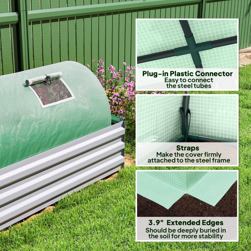 Outsunny Mini Greenhouse with 5 Mesh Windows, Portable Plant Hot House with PE Cover and Steel Frame, 10' x 3' x 2' , Green