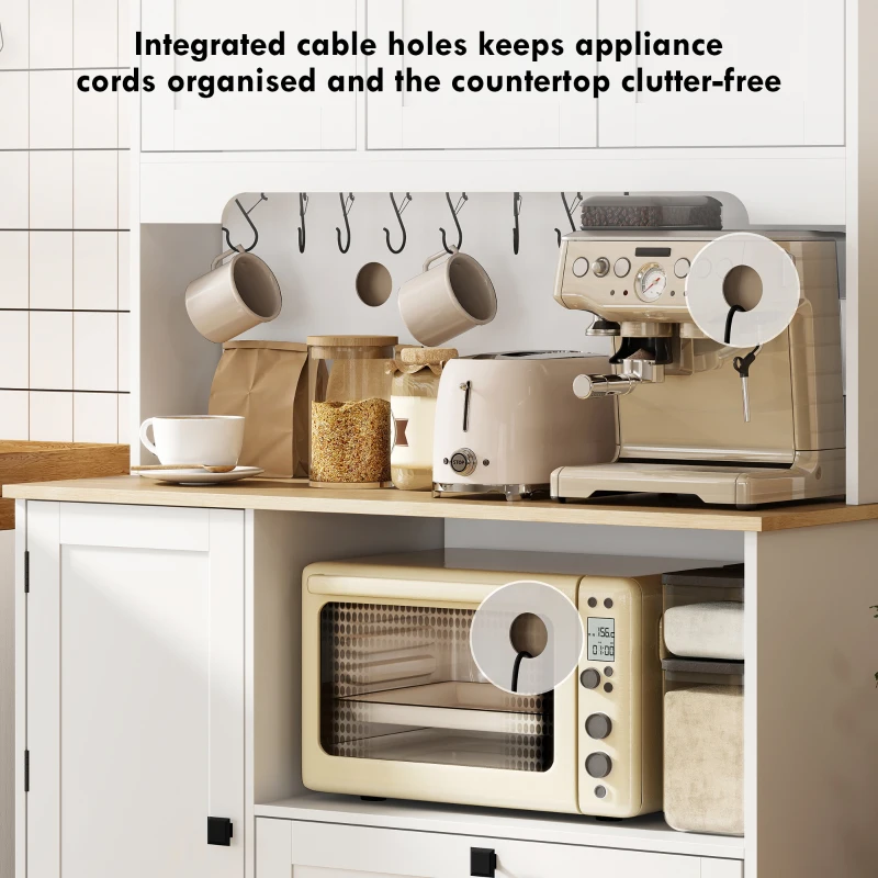 HOMCOM Kitchen Pantry Cabinet, 64" Tall Kitchen Hutch with 3 Cabinets, 2 Drawers, Adjustable Shelves, Microwave Stand, White