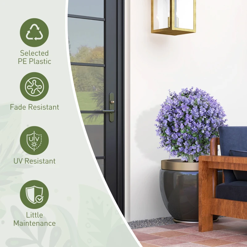 HOMCOM 2 Pack 1.3ft Artificial Ball Eucalyptus Topiary with Ground Stake, UV Resistant Faux Greenery for Indoor Outdoor