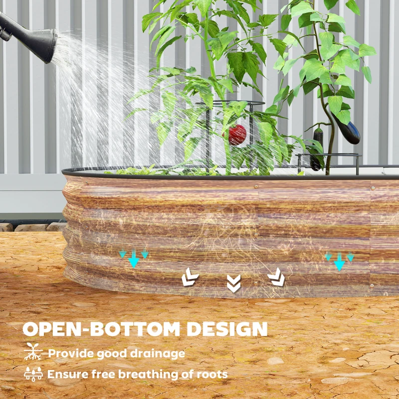 Outsunny 5' x 3' x 1' Large Outdoor Planter Box, Galvanized Raised Garden Bed with Metal Plant Stake, Brown Wood Effect