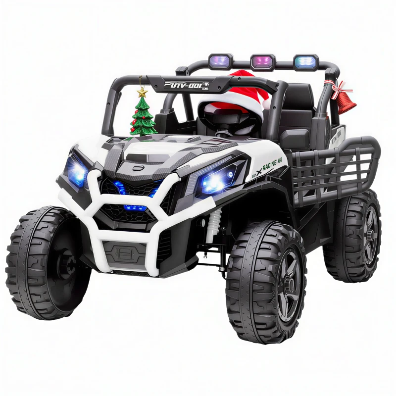 Qaba 2 Seater 24V Kids Electric Car w/ Remote Control, 3 Speed, LED Lights, Music, Horn, Spring Suspension, Slow Start, White