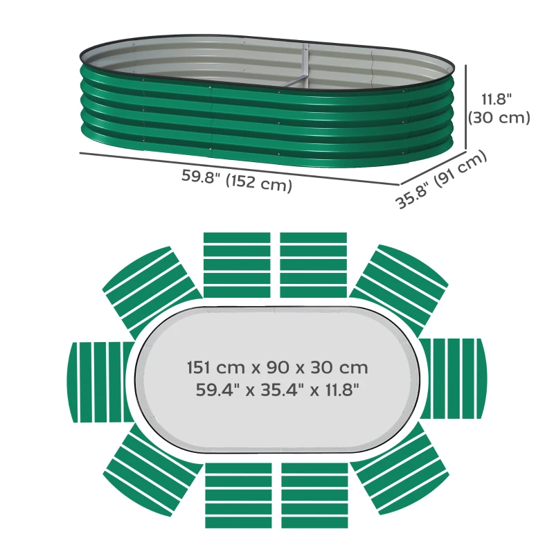 Outsunny 5' x 3' x 1' Large Outdoor Planter Box, Galvanized Raised Garden Bed with Metal Plant Stake, Green