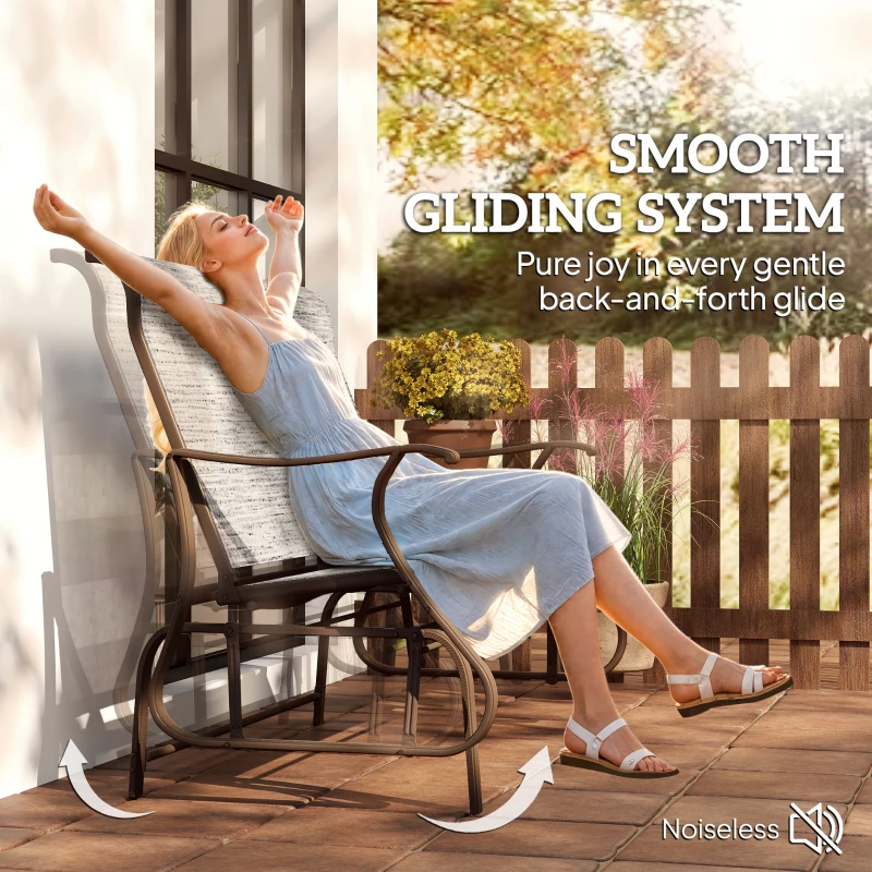 Outsunny Garden Double Gliding Chair, Patio Glider Armchair for Outdoor, Backyard Mesh Seat and Backrest, Steel Frame, Dark Grey