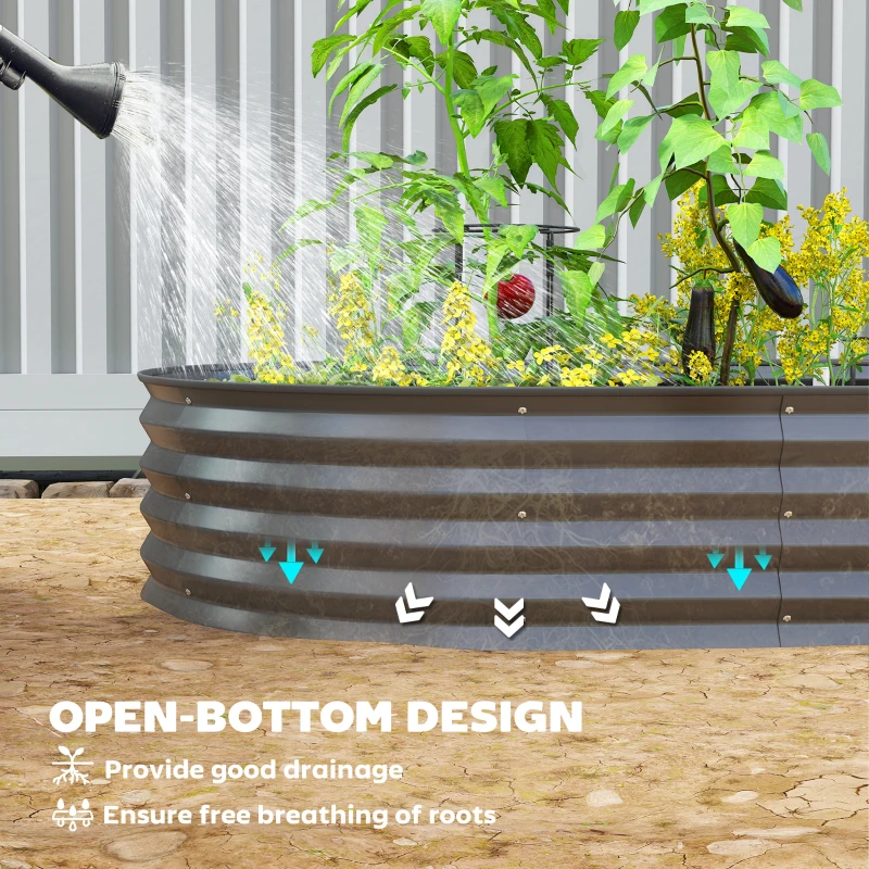Outsunny 7' x 3' x 1' Large Outdoor Planter Box, Galvanized Raised Garden Bed with Metal Plant Stake, Black