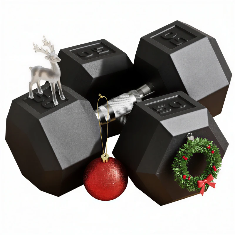 Soozier 2 x 50lbs Hex Dumbbell Set of 2, Rubber Weights Exercise Fitness Dumbbell with Non-Slip Handles, Anti-roll, for Women or Men Home Gym Workout