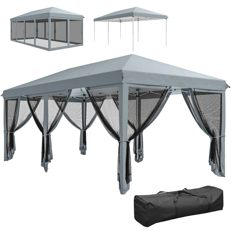 Outsunny 10' x 20' Pop Up Canopy Tent Gazebo with Removable Mesh Sidewall Netting, Carry Bag for Backyard Patio Outdoor, Grey