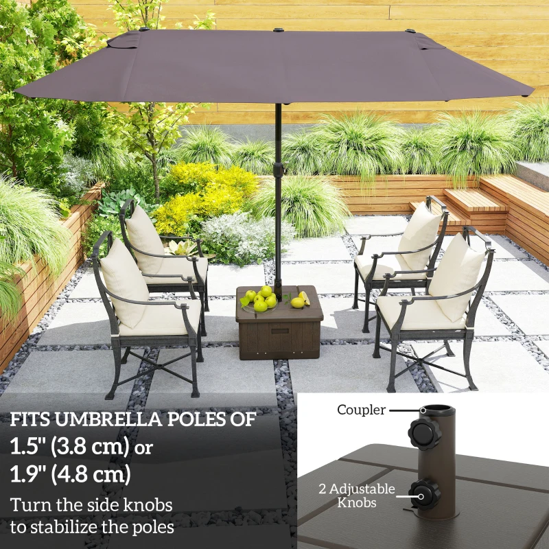 Outsunny 3-in-1 Outdoor Umbrella Base with Wheels and Handles, End Table, Flower Box Planter with Hole, 176 lbs. Capacity, Brown