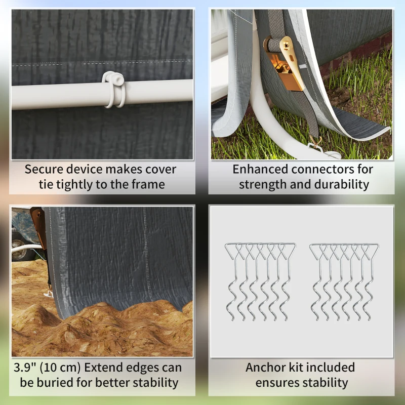 Outsunny 7.9' x 6.6' Garden Storage Tent, Patio Storage Shelter w/ Metal Frame and Double Zipper Doors, Dark Grey