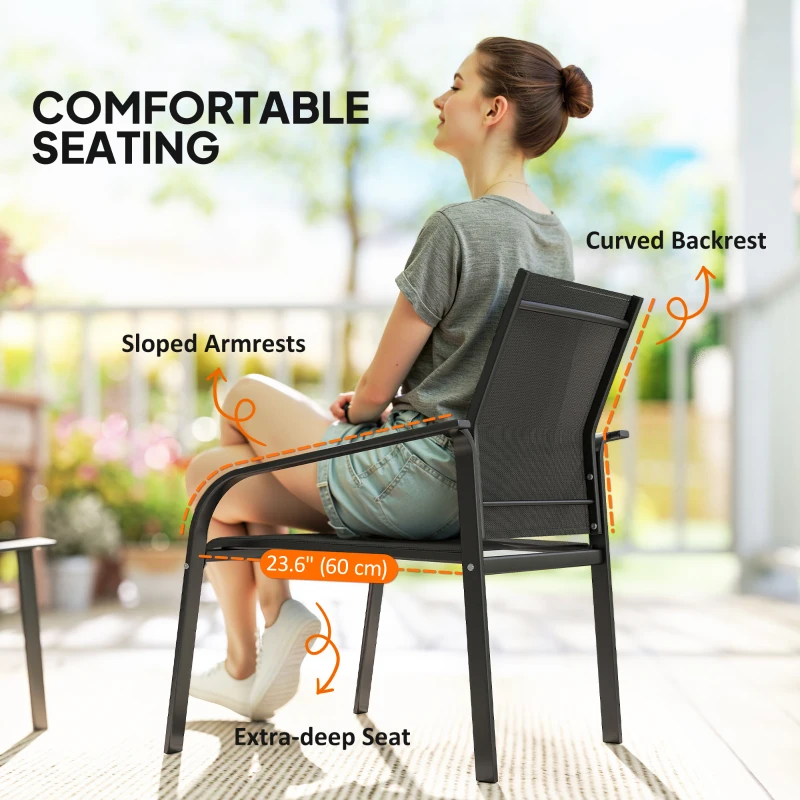 Outsunny 4 Piece Patio Furniture Set, Outdoor Conversation Set with Deep Seat, Loveseats, Armchairs, Glass-Top Table, Black