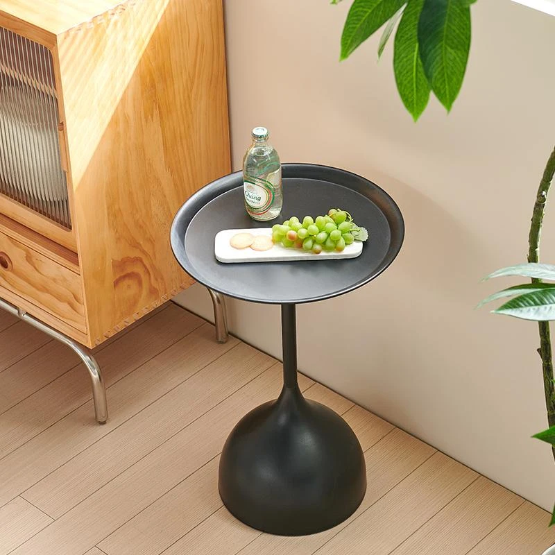 Metal Side Table with Raised Edges and Wipe-Clean Surface, Durable Desk with Reinforced Stable Base, 16" L x 16" W x 23.5" H, Black