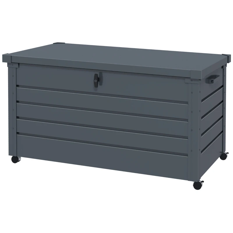 Outsunny 82 Gallon Garden Storage Box, Waterproof Outdoor Storage Container with Wheels and Handles, Dark Grey
