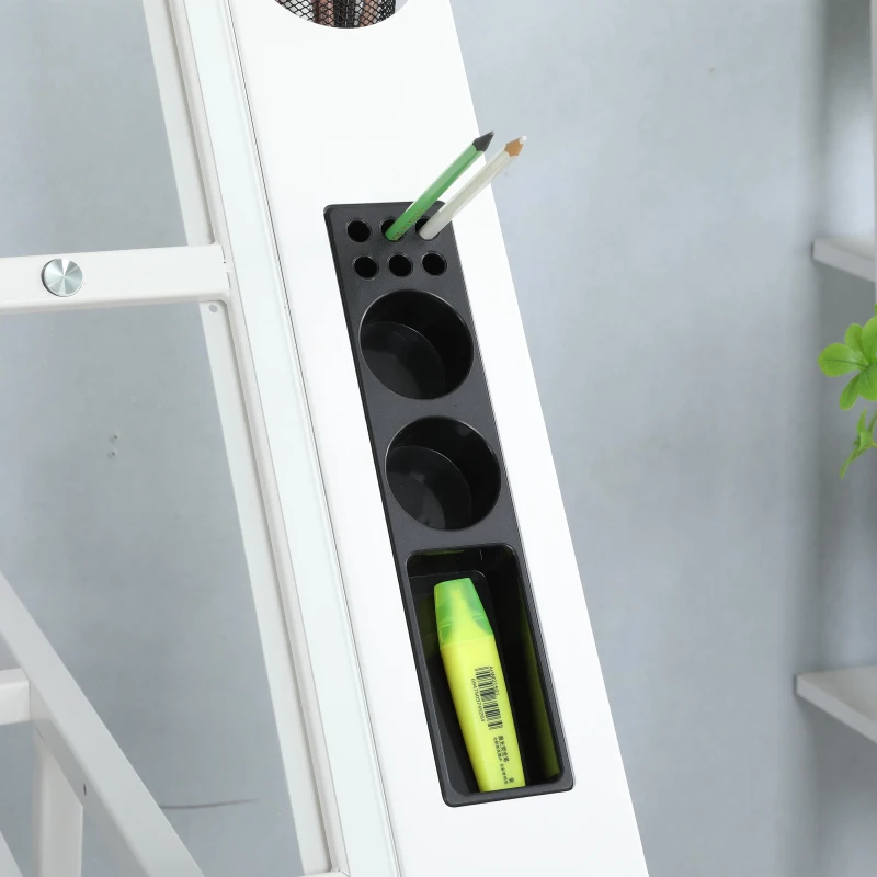 Adjustable Tempered Glass Drafting Table with 2 Metal Drawers, Chair, Powder-Coated Steel Frame Desk for Kids, 40" L x 23.5" W x 27.5" H, White