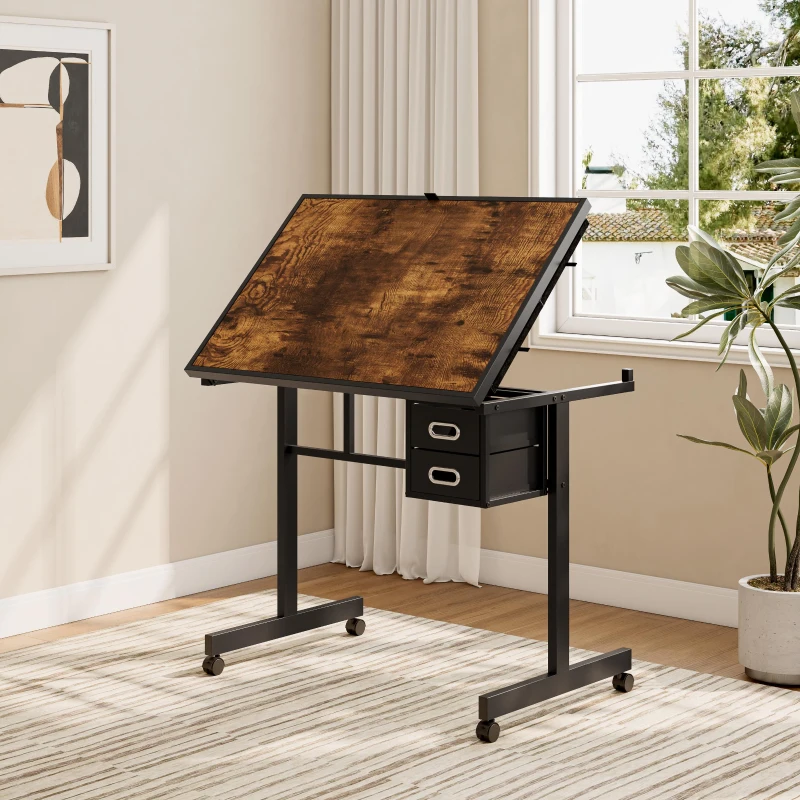 1000-Piece Jigsaw Puzzle Table Board with 4 Felt Storage Trays, 2 Nonwoven Drawers, Drawing Desk for Kids, 35.5" L x 23.5" W x 31.5" H, Black