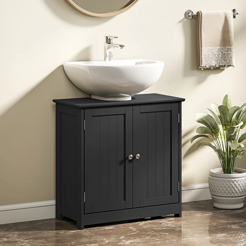 kleankin Pedestal Sink Storage Cabinet, Bathroom Sink Cabinet with U-Shape Cut-Out and Adjustable Shelf, Black