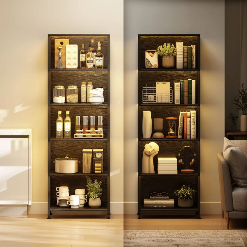 HOMCOM 5-Tier Bookshelf, Freestanding Bookcase with LED Lights and Metal Frame for Living Room, Bedroom, Home Office, Black