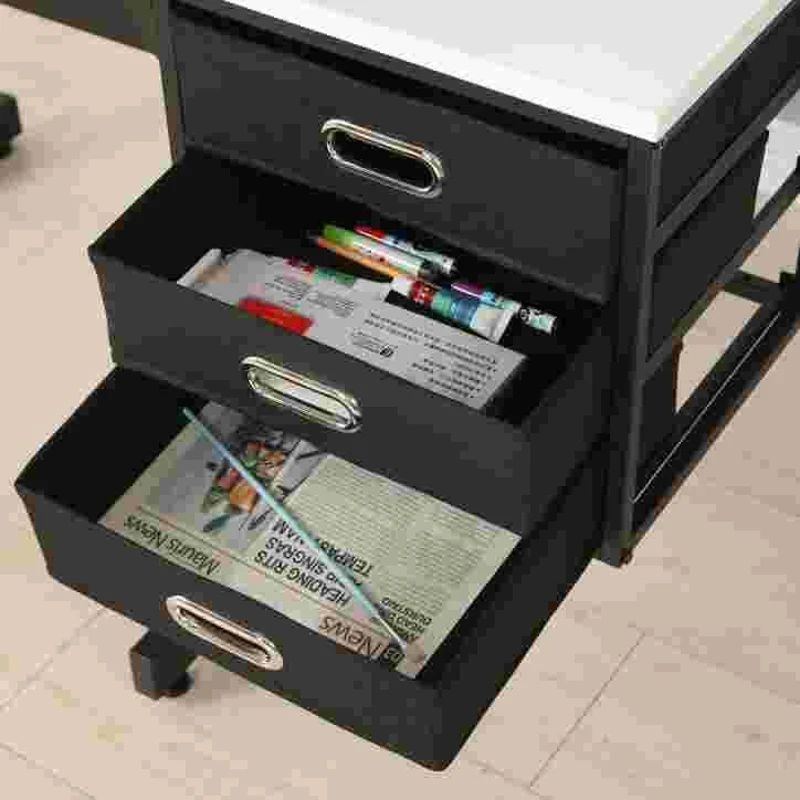 Adjustable Drafting Table with Stool and 3 Hanging Fabric Drawers, Desk for Drawing, Crafting & Reading, 45.5" L x 23.5" W x 30" H, Black+White