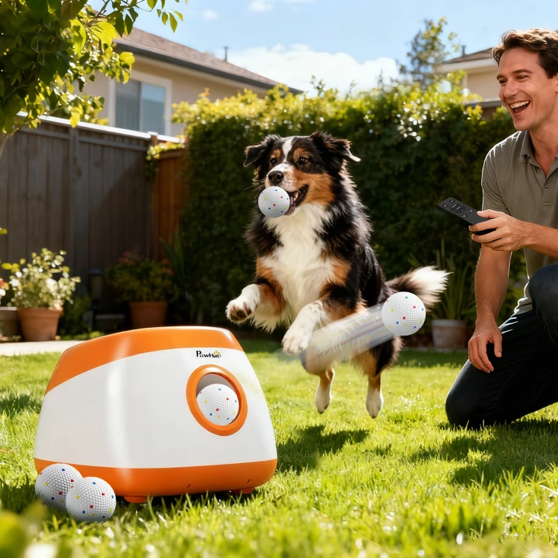 PawHut Automatic Dog Ball Launcher with 26-79 FT Distance, Automatic Ball Launcher for Medium and Large Dogs, Orange