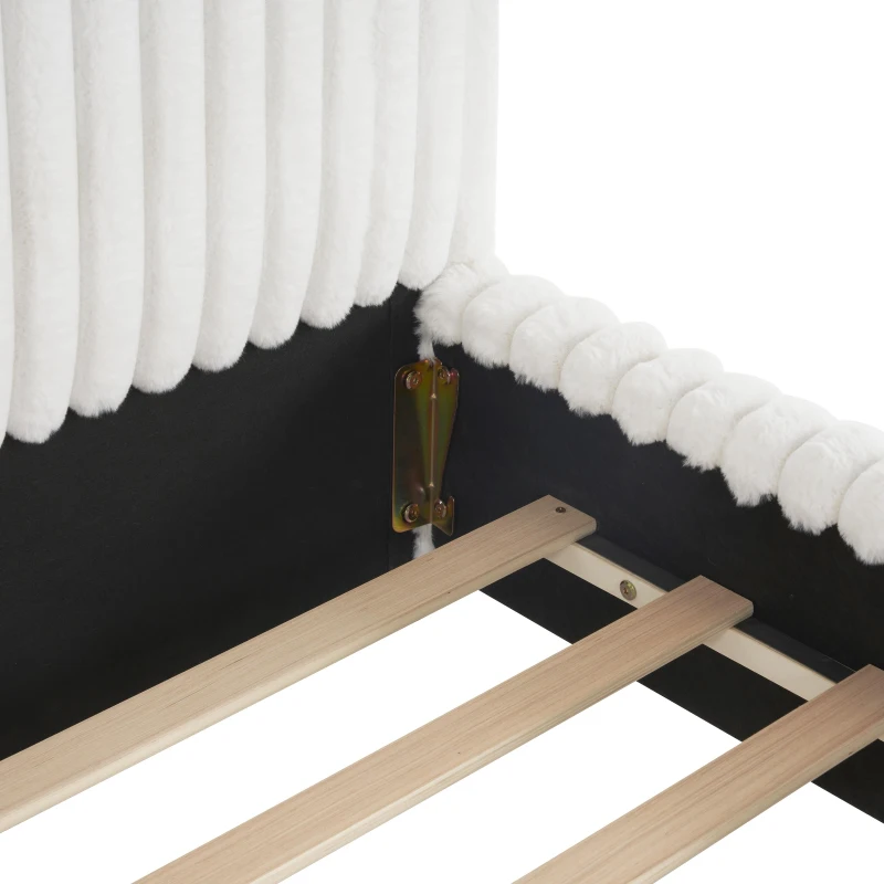 Modern Minimalist Upholstered Bed with Padded Headboard, Upholstered Platform Bed with Rubberwood Legs, 86'' L x 81.5'' W x 34.5'' H, White