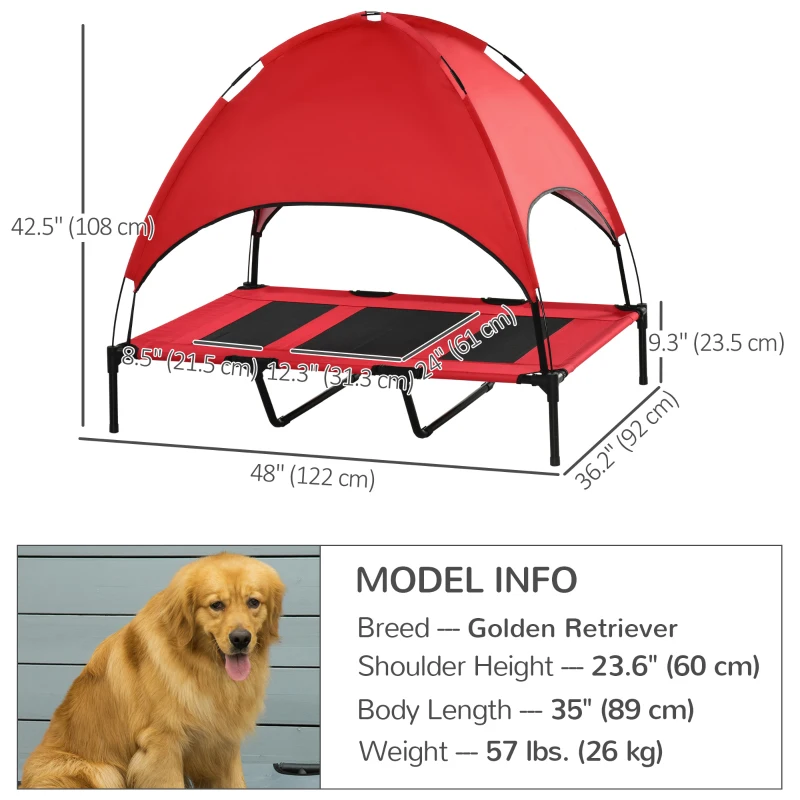 PawHut Elevated Pet Bed Dog Cot Portable Outdoor&Indoor Cot Tent Canopy Shelter Instant Red