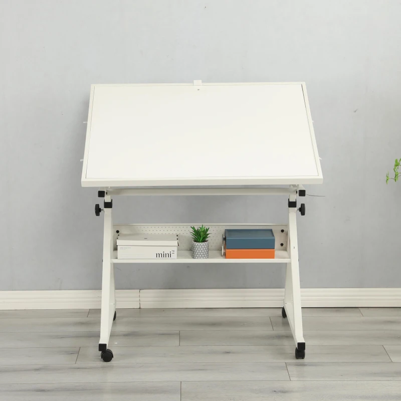 1500-Piece Jigsaw Puzzle Table with 4 Felt Storage Trays, Locking Casters, Drawing Desk with Wooden Cover, 35.5" L x 23.5" W x 29.5" H, White