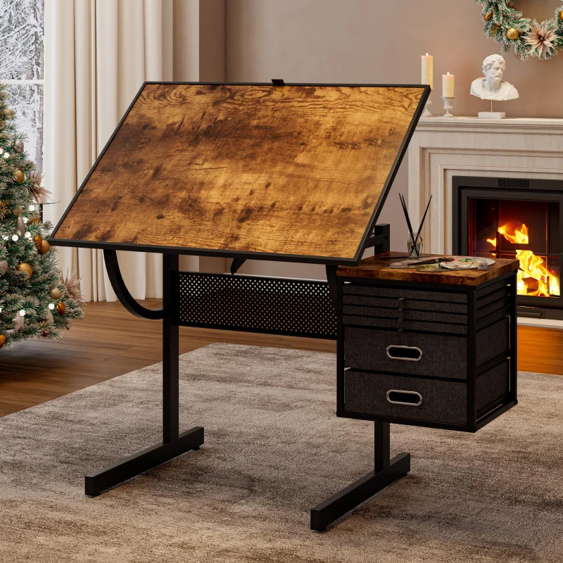 1500-Piece Jigsaw Puzzle Table with 4 Felt Sorting Trays, 2 Storage Drawers, Drawing Desk with Wooden Cover, 45.5'' L x 25'' W x 29.5'' H, Black