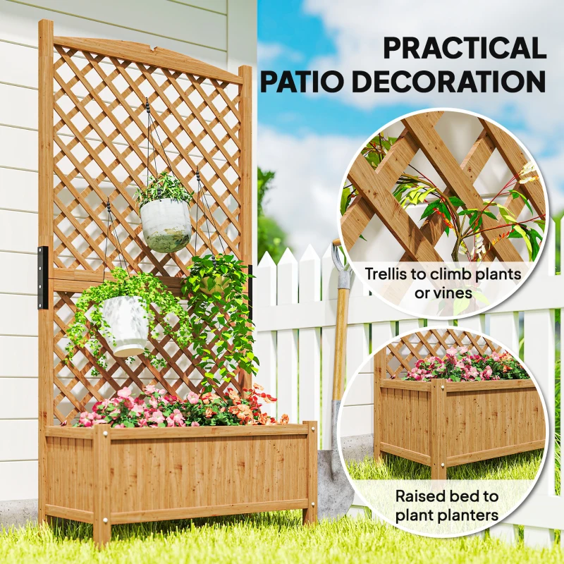 Outsunny Raised Garden Bed with Trellis, Wooden Raised Planter Box with Elevated Raised Bed, 35.4" x 17.7" x 70.9", Yellow