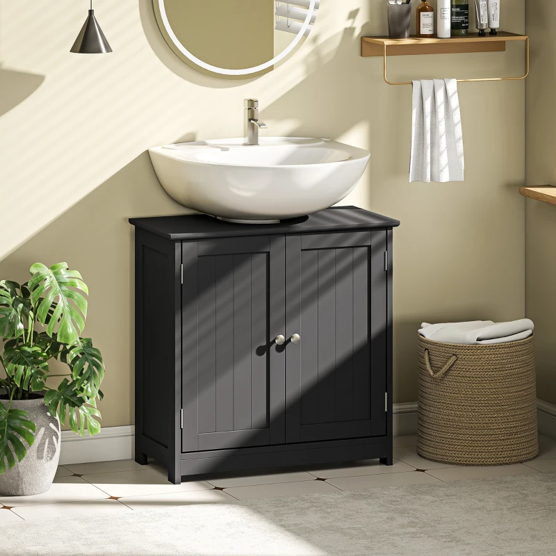 kleankin Pedestal Sink Storage Cabinet, Bathroom Sink Cabinet with U-Shape Cut-Out and Adjustable Shelf, Black