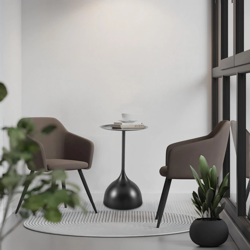 Metal Side Table with Raised Edges and Wipe-Clean Surface, Durable Desk with Reinforced Stable Base, 16" L x 16" W x 23.5" H, Black