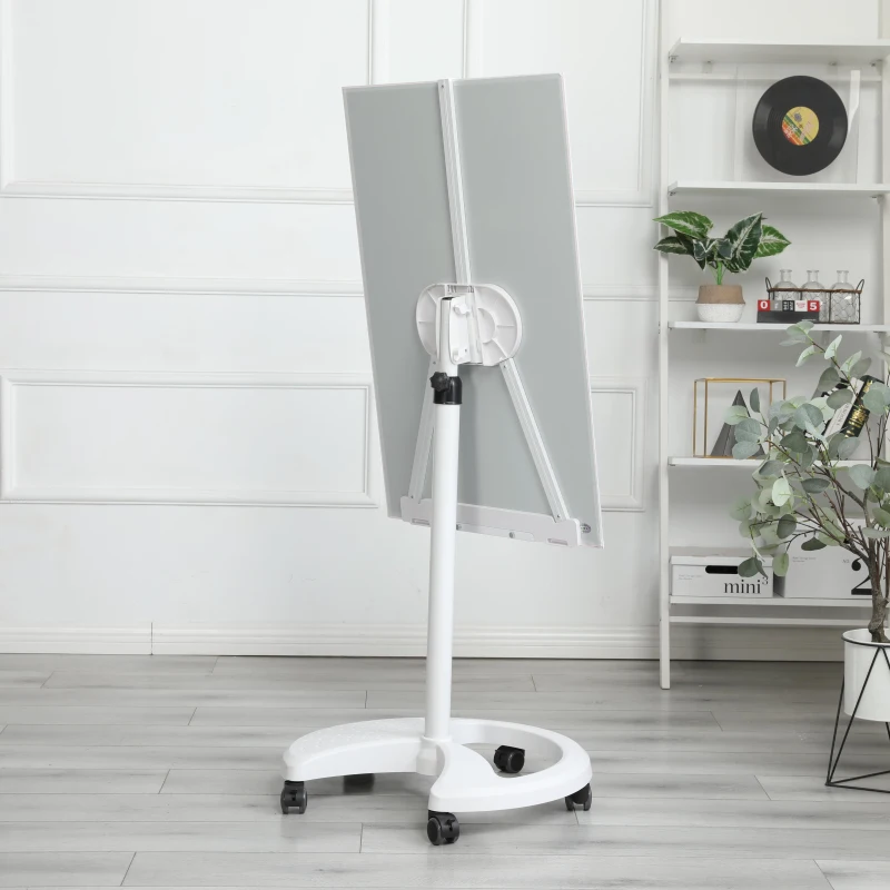 Magnetic Tempered Glass Dry Erase Board with 2 Magnets, 2 Markers & Eraser, White Panel with Locking Casters, 24" L x 24" W x 70" H, White