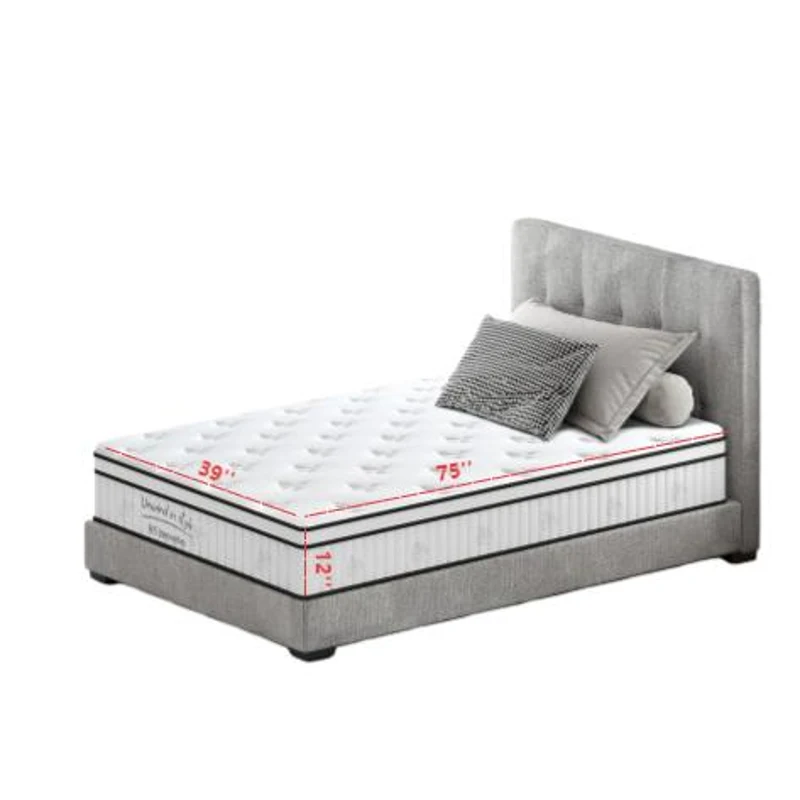 12'' Full Memory Foam Hybrid Mattress with Pocket Springs, Mattress Pad with Compressed and Vacuum-Sealed, 39'' L x 75'' W x 12'' H, White