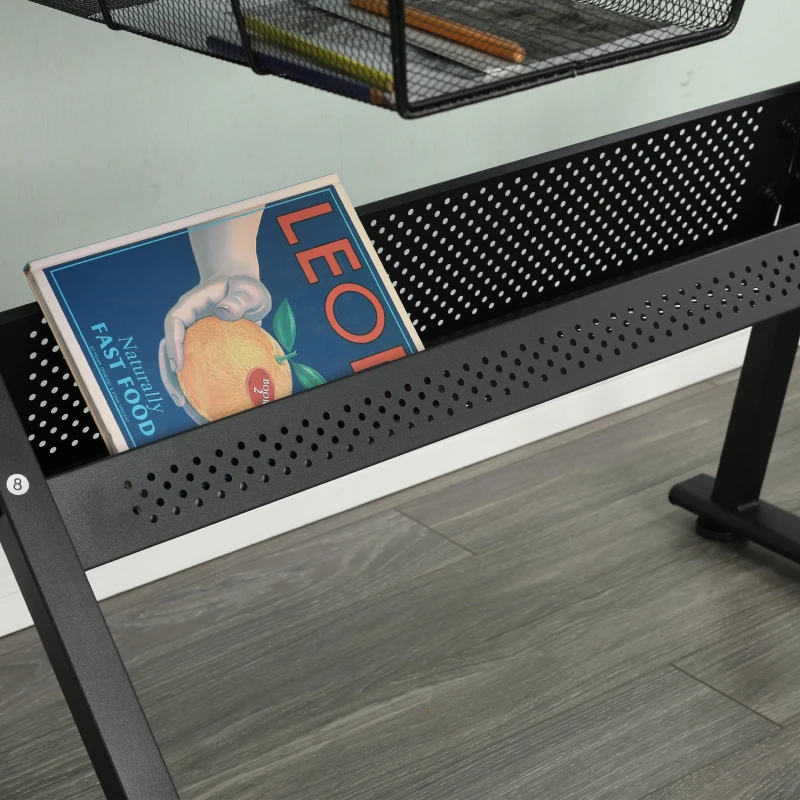 Adjustable Tempered Glass Drafting Table with 2 Large Metal Drawers and Stool, Desk with Side Storage Rails, 40" L x 23.5" W x 27.5" H, Black