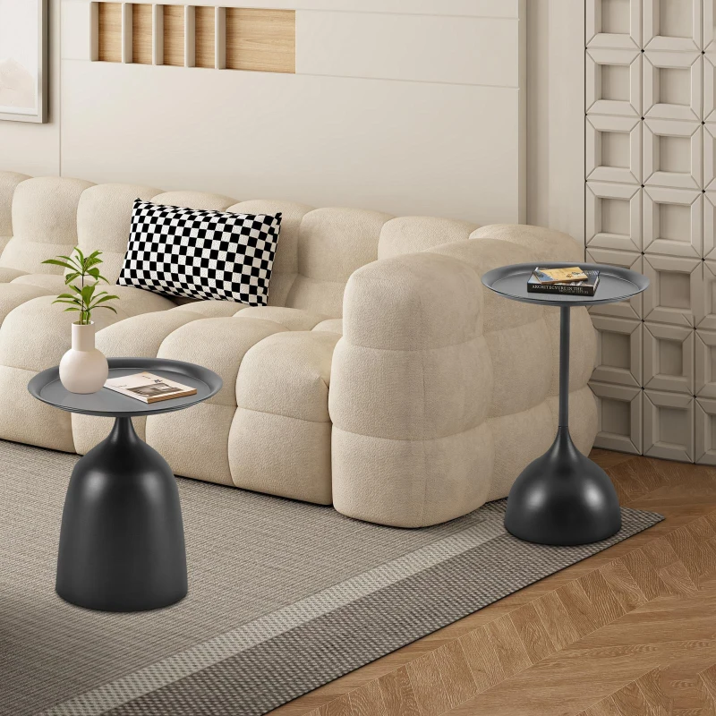 Metal Side Table with Raised Edges and Wipe-Clean Surface, Durable Desk with Reinforced Stable Base, 16" L x 16" W x 23.5" H, Black