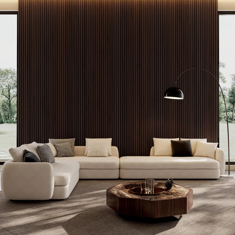 4-Pack Wood Slat Acoustic Wall Panels with MDF & High-Density Polyester, Fluted Cladding for Wall or Ceiling, 45.5" L x 23.5" W x 1" H, Walnut
