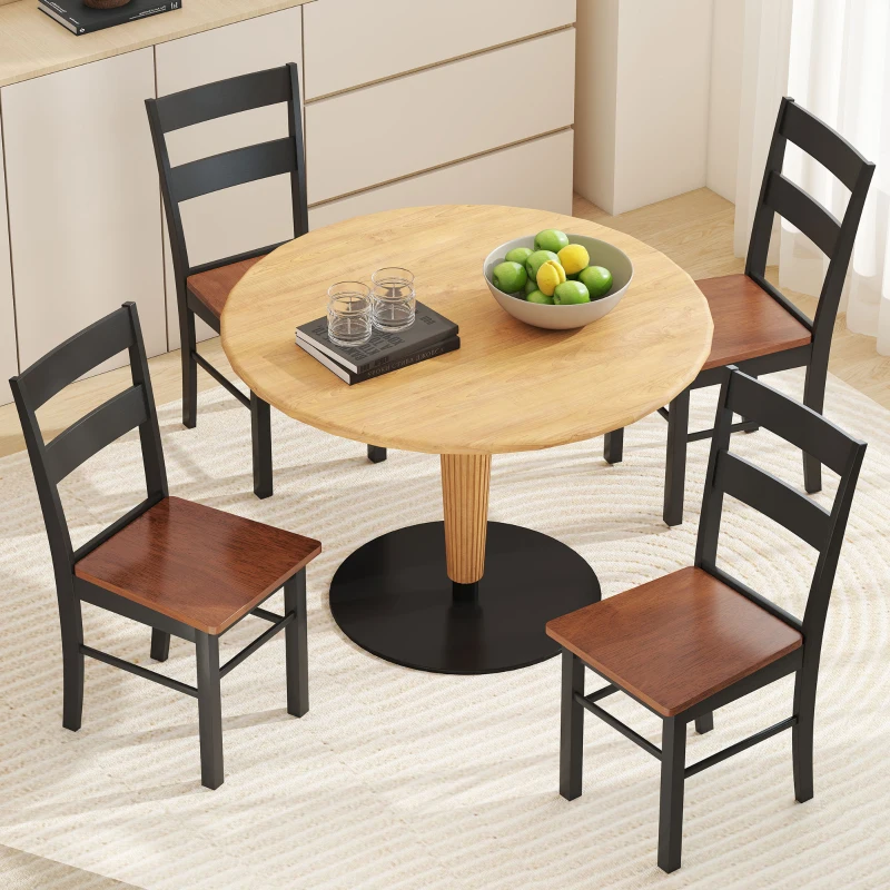 HOMCOM Farmhouse Dining Table Chairs, Set of 2 Rubber Wood Kitchen Table Chairs with Open Back for Living Room, Black