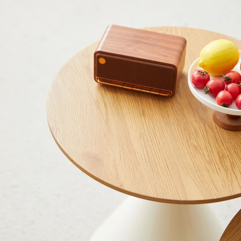 2-Piece Round Nesting Coffee Table Set with Curved Inset Edges, Tea Table Set with MDF Tops, 27.5" L x 27.5" W x 16" H, Brown+White