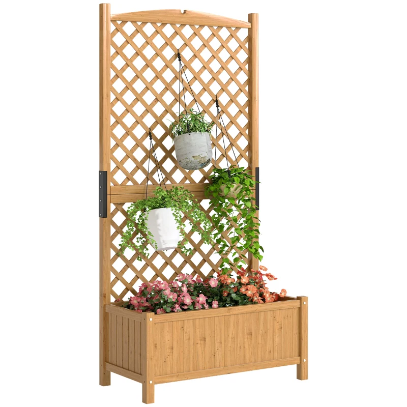 Outsunny Raised Garden Bed with Trellis, Wooden Raised Planter Box with Elevated Raised Bed, 35.4" x 17.7" x 70.9", Yellow